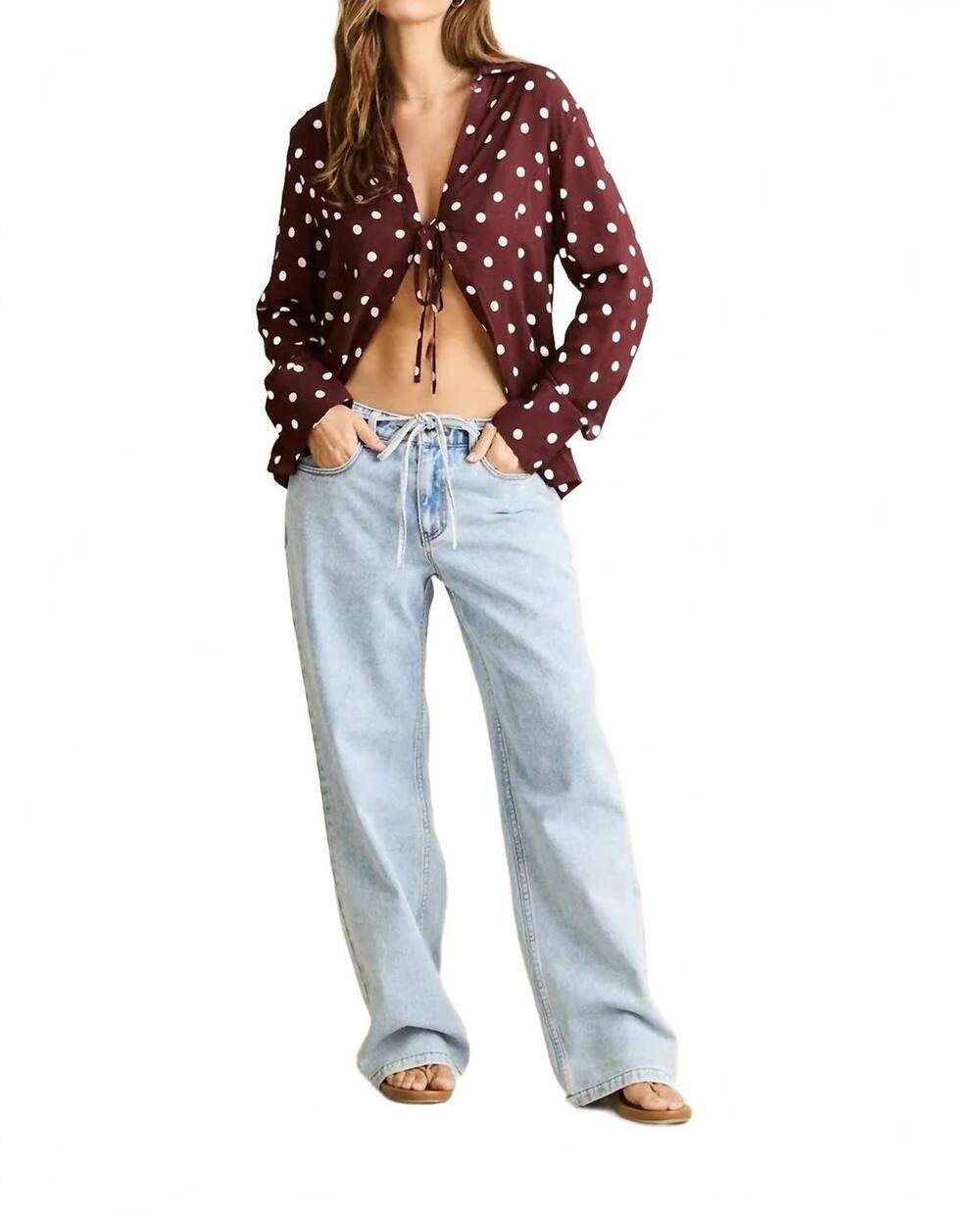 NEW RHYTHM. polka dot tie front top in cafe